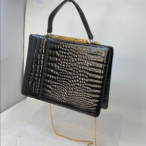 Vintage Charbet Black Large Croc 1950s Handbag